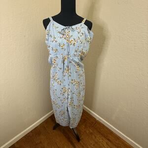 Xhilaration Blue Floral Smocked Midi Jumpsuit Womens Medium Off Shoulder